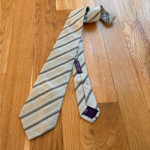 Ralph Lauren Purple Label Vintage 90s Striped Silver Black 100% Silk Tie Necktie